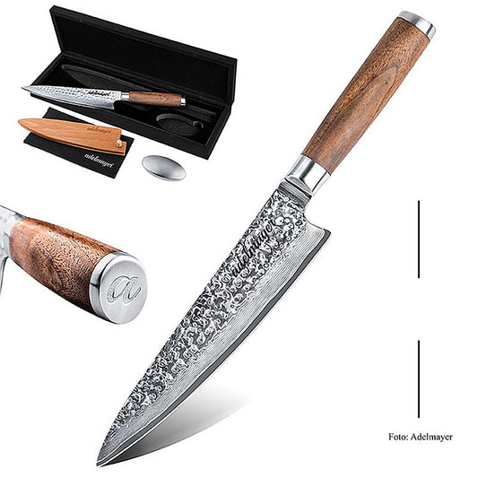 Hochwertiges Damast-Kochmesser von adelmayer® - 20 cm, 67-lagiger Damaststahl, ergonomischer Griff