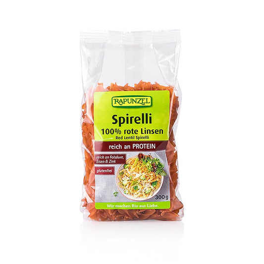 Spirelli aus roten Linsen, eine gesunde, glutenfreie, bio-zertifizierte Nudelalternative