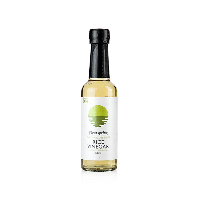 Alt text: 250 ml bottle of Clearspring organic Japanese rice vinegar, heller Reisessig, with BIO certification, ideal for adding flavor to dishes (English)