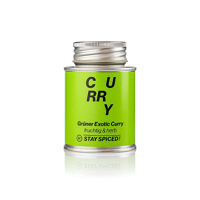 Exotisches Curry-Gewürz, mild-fruchtig, grüne Streudose, 70 g, ideal für Fisch, Hühnchen & Gemüsegerichte