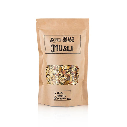 Schokoladiges BOS FOOD Super Müsli mit Chiasamen, Amaranth, Quinoa und Nüssen für den perfekten Start in den Tag