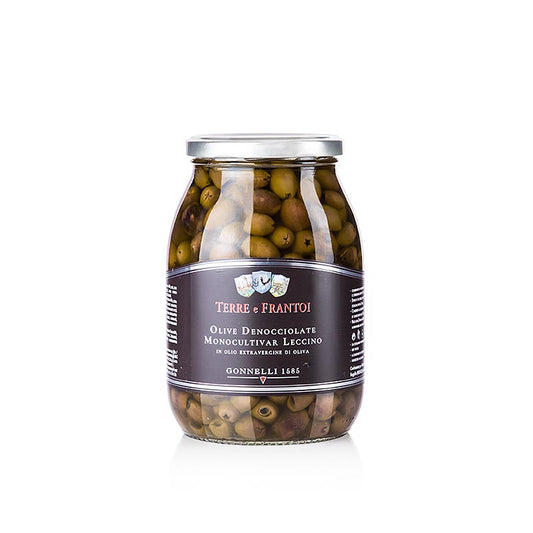 Schwarze entkernte Oliven in Olivenöl von Terre e Frantoi Gonnelli, perfekte Ergänzung zu Antipasti-Gerichten