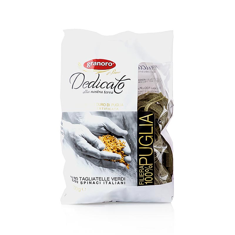 Tagliatelle Nidi Spinaci aus bestem Hartweizengrieß, ohne Eier, hergestellt in Italien 100% apulischer Weizen, nachhaltige Landwirtschaft