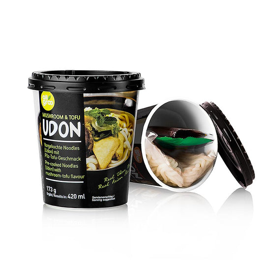 Instant Udon Cup Nudeln, Pilz & Tofu, 173 g, Südkorea, Allgroo - Frische Udon Nudeln, nicht getrocknet oder frittiert, ideal für Liebhaber von dicken frischen Nudeln