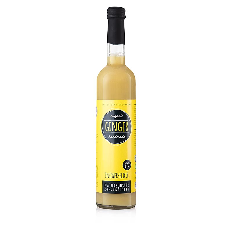 500 ml Flasche BIO Ginger Elixir, Ingwerextrakt von Obsthof Retter, für die Zubereitung von erfrischenden Getränken, Cocktails und zum Verfeinern von Speisen in der Küche