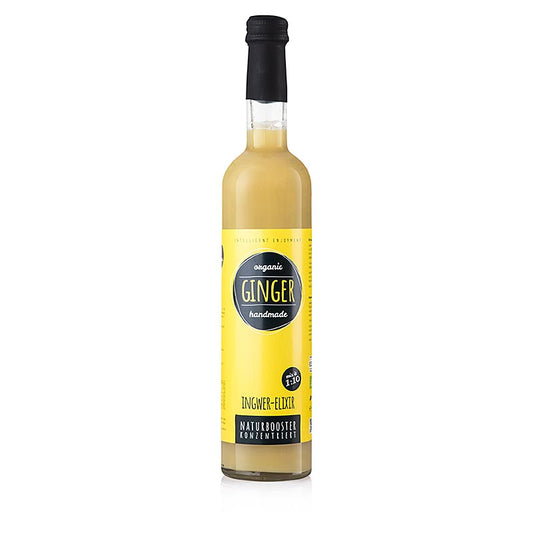 500 ml Flasche BIO Ginger Elixir, Ingwerextrakt von Obsthof Retter, für die Zubereitung von erfrischenden Getränken, Cocktails und zum Verfeinern von Speisen in der Küche