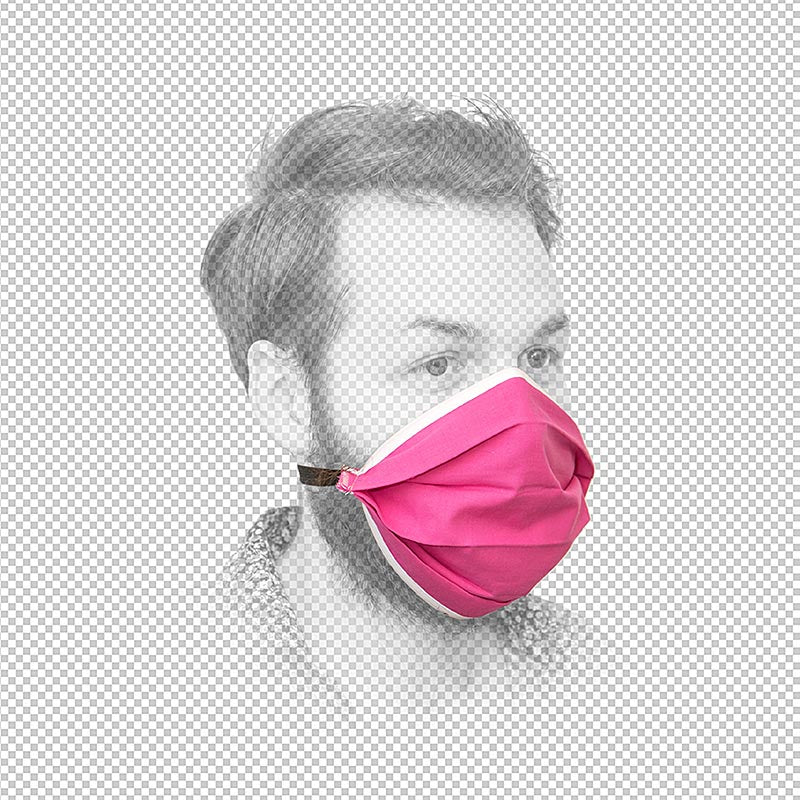 Gesichtsmaske aus 100% Baumwolle in verschiedenen Farben, gelb, grün, pink und blau, die den Mund- und Nasenbereich bedeckt Die pinke Maske dient nur als Beispiel
