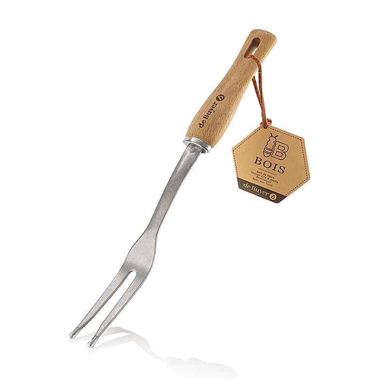 deBUYER B Bois Fleischgabel, Edelstahl/Holz (270110), 1 St - Fleischgabel aus Edelstahl mit elegantem Holzgriff, ideal zum Hantieren, Wenden und Servieren von Fleisch, Geflügel und Fisch, ergonomisches Design für festen Griff