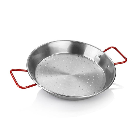 deBUYER Viva Espana Paella Pfanne mit roten Griffen, 32cm Durchmesser, ideal für traditionelle Paella-Gerichte