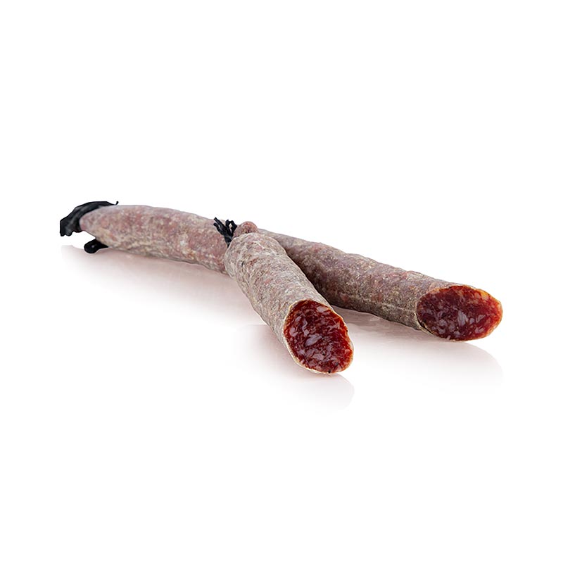 Dauerwurst Fuet Negro de Mallorca, Xesc Reina, 125 g - Premium Wurst aus Porc Negre, hergestellt von Xesc Reina in Zusammenarbeit mit der Gebrüder Company, gereift ca 1,5 - 2 Monate