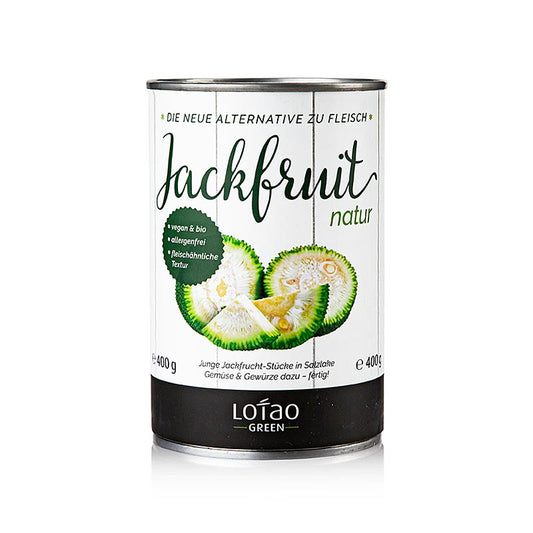 Bio, vegane Jackfruit in 400 g Verpackung von Lotao, ideal als Fleischersatz für vegane Ernährung, fettarm und kalorienarm, perfekt für Currys und Pfannengerichte