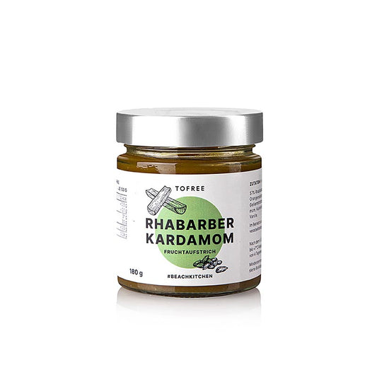German

Alt text: TOFREE-north - Fruchtaufstrich Rhabarber Kardamom, 180 g - Bio-Qualität, handgemachter Brotaufstrich aus fruchtigem Rhabarber mit einer exotischen Note von Kardamom, ideal für ein köstliches Frühstück oder als süßer Genuss zwischendurch