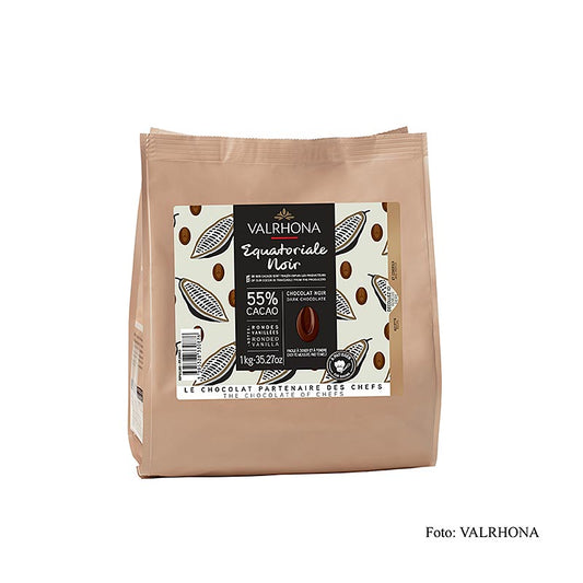Valrhona Equatoriale Noire 55%, Callets, dunkle Couverture (4661) - Köstliche dunkle Schokoladen-Callets für ein exquisites Geschmackserlebnis