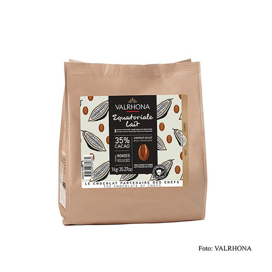 Valrhona Equatoriale Lait, Vollmilch Couverture, Callets, 35% Kakao, 1 kg - Universal Vollmilchschokolade zum Überziehen und Dekorieren von Backwaren, Füllen von Pralinen und Herstellen von Mousse