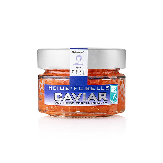 Caviale di trota di brughiera, con sale marino di Sylt, colore rosso-arancio, ASC, 100 g
