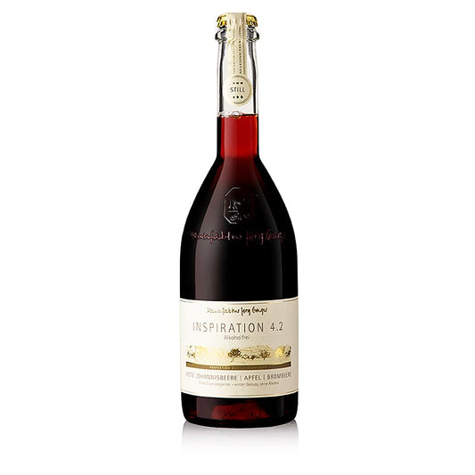 Inspirierter alkoholfreier Fruchtwein mit Johannisbeere, Apfel und Brombeere, erdige und herbstliche Aromen, feinsäuerlicher Geschmack mit würzigen Noten und leichter Schärfe im Abgang