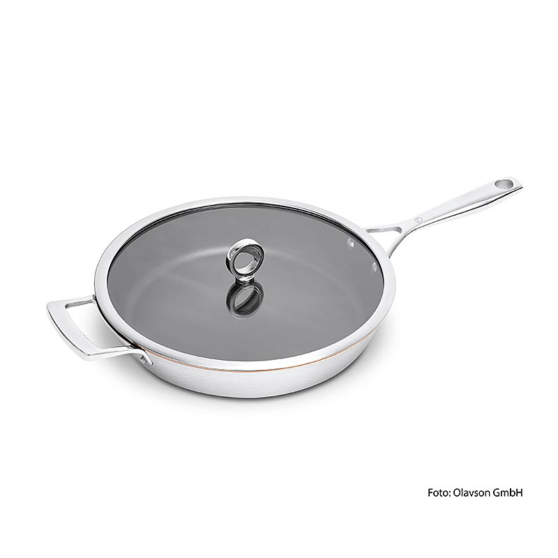 Olavson Kupferkern Pfanne, mit Deckel, beschichtet, 30cm, für alle Herdarten, 1 St - Pures Kupfer sorgt für perfekte Wärmeleitung, Hochleistungsinduktionsherde geeignet, Spülmaschinenfest