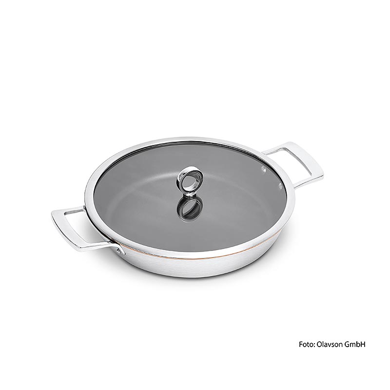 Olavson Kupferkern Servierpfanne, 30cm, mit Deckel und keramisch verstärkter PTFE-Beschichtung