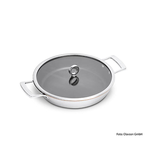 Poêle de service Olavson à âme en cuivre, sans manche, avec couvercle, revêtue, 30 cm, compatible avec tous les types de cuisinières, 1 pièce