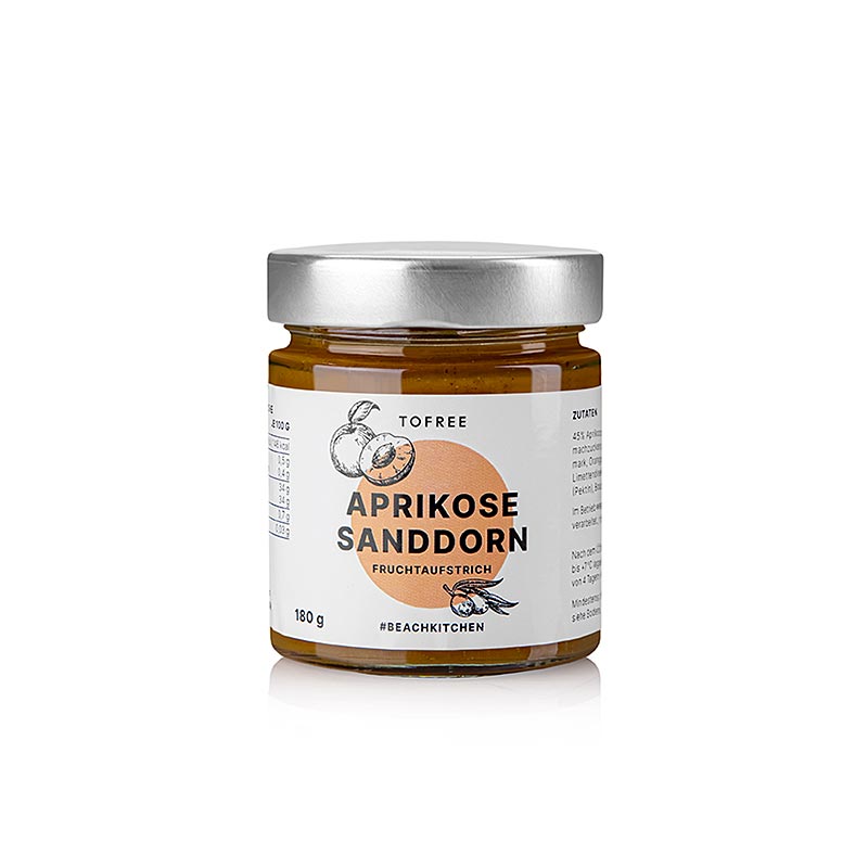 Fruchtaufstrich Aprikose - Sanddorn, 180 g - Produkt von TOFREE-north mit Cookie Core auf Sylt, entwickelt für Zufriedenheit und ein schönes zusammen Leben
