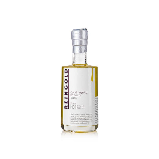 250 ml Flasche Reingold - Essig Condimento bianco No 4 Yuzu, perfekt für Salate und Antipasti, bietet eine Vielfalt an Geschmacksrichtungen und eine köstliche Kombination aus Aromen und Genuss!