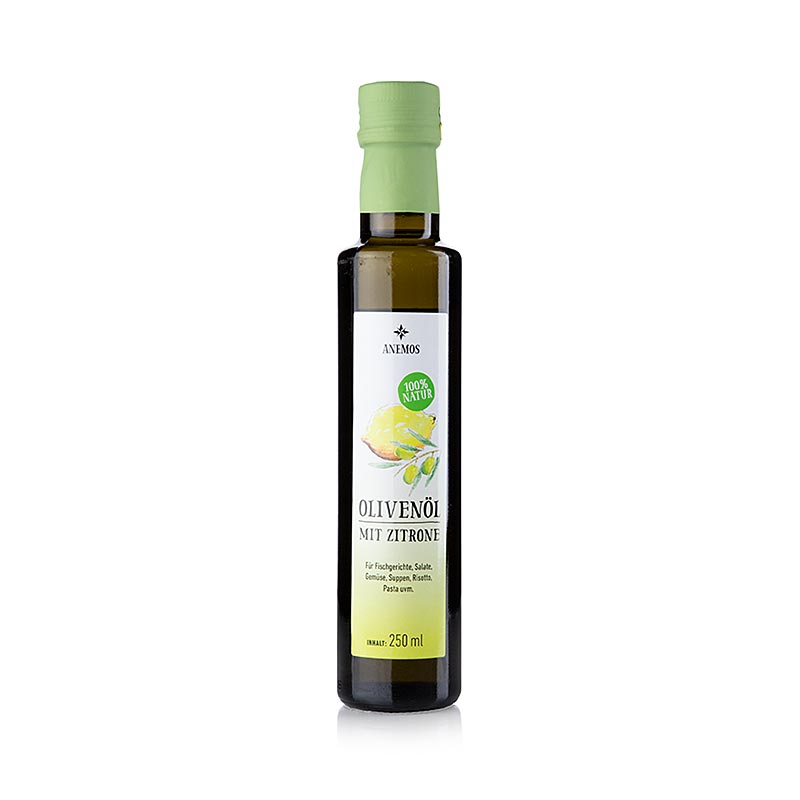 ANEMOS Olivenöl mit Zitrone, 250ml (früher Liokarpi) - kaltgepresstes Olivenöl mit frischem Zitronenaroma, ideal zum Verfeinern von Salaten, Fisch- und Fleischgerichten oder als Dressing, 250 ml