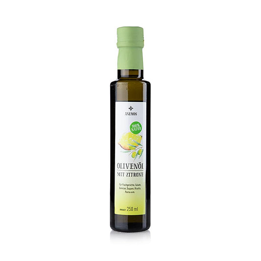 ANEMOS Olivenöl mit Zitrone, 250ml (früher Liokarpi) - kaltgepresstes Olivenöl mit frischem Zitronenaroma, ideal zum Verfeinern von Salaten, Fisch- und Fleischgerichten oder als Dressing, 250 ml