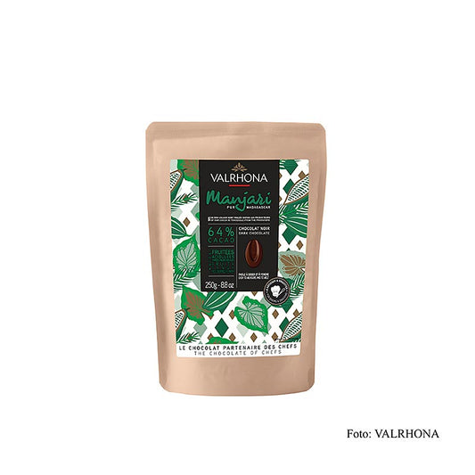 Valrhona Manjari, Bitterschokolade 64%, Callets, 250 g - Couvertüre mit Kakaobohnen aus Madagaskar, fruchtigen und säuerlichen Noten nach roten Früchten und Trockenfrüchten
