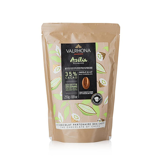 Valrhona Azelia, Haselnuss Couverture, 35%, Callets, 250 g - Schokolade mit Milch und Haselnüssen für Pralinen, Tafeln und mehr