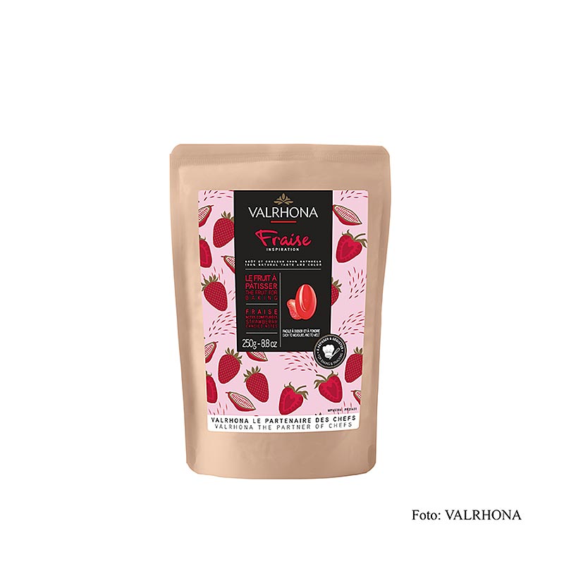 Valrhona Inspiration Erdbeere - Erdbeerspezialität mit Kakaobutter, 250 g: Köstliche Delikatesse mit frischem Erdbeergeschmack und cremiger Kakaobutter, ideal für Desserts und Schokolade