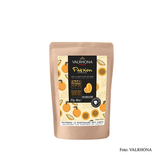 Fruchtkuvertüre Valrhona Inspiration Passionsfrucht, 250g - intensiver maracuja-säuerlicher Geschmack mit einzigartiger Schokoladentextur, ideal für Cremes und Ganaches