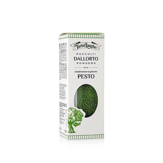 German

Alt text: Tartuflanghe DALLORTO® Pesto in Pulver, dehydriert, 30 g - Hochwertiges, getrocknetes Pesto mit intensivem Trüffelgeschmack und einfach zu verwendender Pulverform für köstliche Gerichte