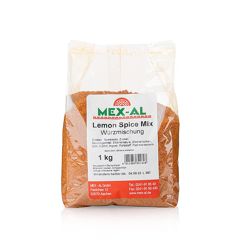 Gewürzmischung Zitrone von MEX-AL, ideal zum Würzen von Fisch- und Fleischgerichten, Suppen, Soßen und Marinaden - 1 kg Behälter