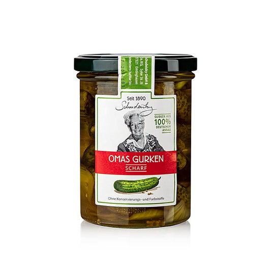 Authentischer Geschmack von Omas Gurken, scharf eingelegt, Schudeisky, 400 g-Glas, traditionelles Rezept, sorgfältig ausgewählte Zutaten, einzigartige Geschmackskombination aus Kräutern und Gewürzen