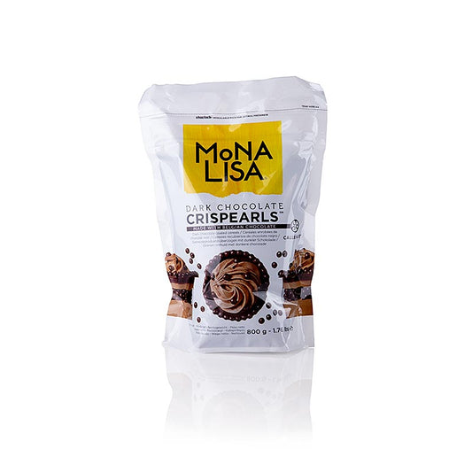 Knusprige dunkle Schokoladenperlen von Mona Lisa Callebaut, ideal zum Dekorieren von Desserts und Verfeinern von Backwaren, 800 g Packung