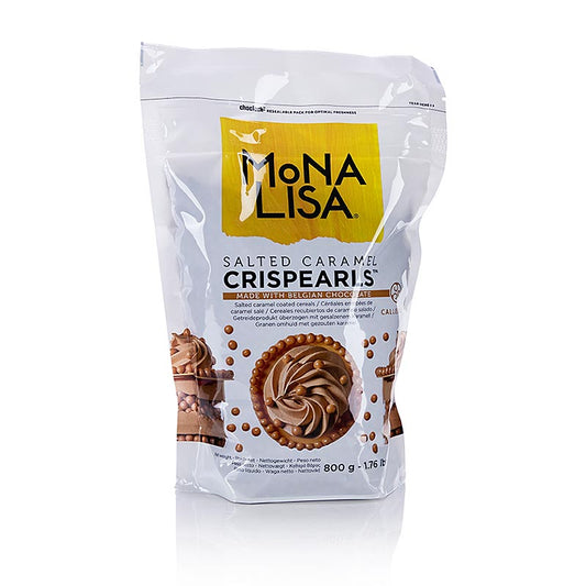 Köstliche Crispearls Salted Caramel von Mona Lisa Callebaut, perfekt zum Verfeinern von Desserts und Backwaren, in praktischer 800-Gramm-Packung für Profi- und Hobbyköche