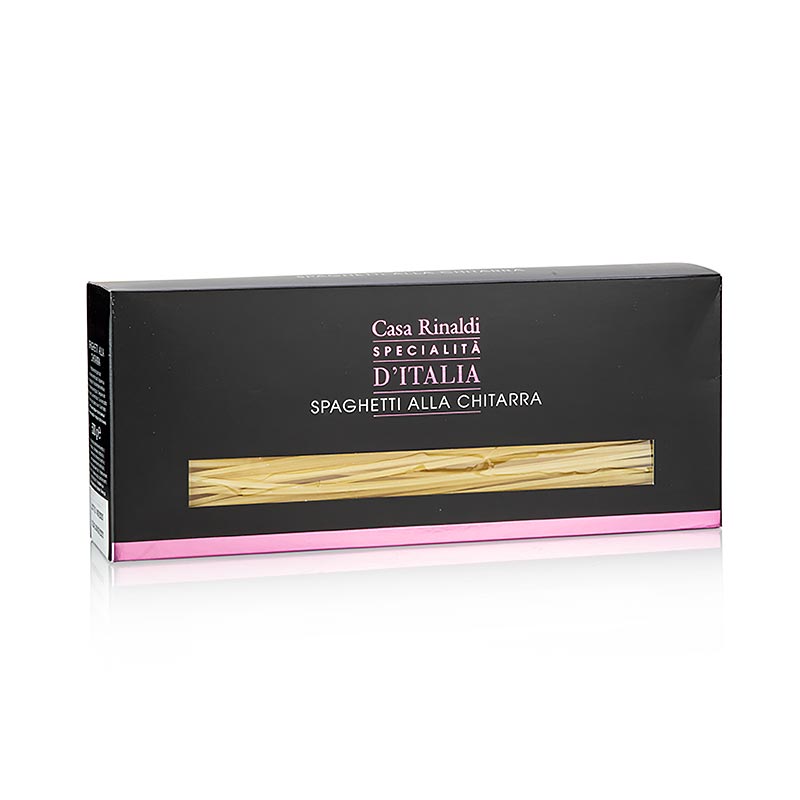 Spaghetti alla chitarra von Casa Rinaldi, 500 g Handwerklich hergestellte Pasta aus Italien, rechteckige Form und raue Oberfläche, perfekt für Saucen, hochwertiger italienischer Hartweizen, ideal zu klassischen Pasta-Saucen, Kochzeit 6-8 Minuten