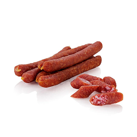 VULCANO Vulkanossi Paprika (würzig-scharf), Mini Salamis, 85 g - Delikate Schinken, Würste und Käse von Vulcano Schinkenmanufaktur