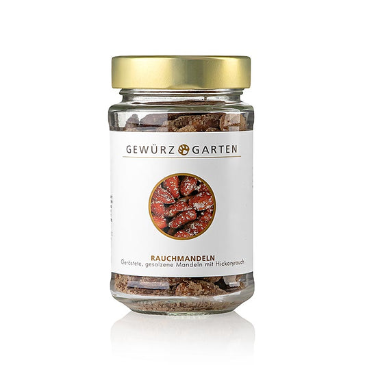 Geröstete und gesalzene Hickory-Mandeln mit pikantem Raucharoma, ideal als unwiderstehlicher Snack für die Bar oder zu Hause, in Pflanzenöl geröstet