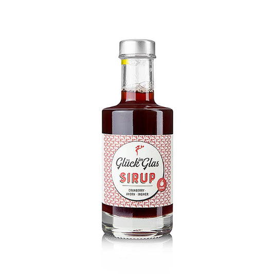 Glück im Glas - Cranberry Ahorn Ingwer Sirup, 200 ml - Ein köstlicher Sirup aus Cranberry, Ahornsirup und Ingwer, in einer 200 ml Flasche