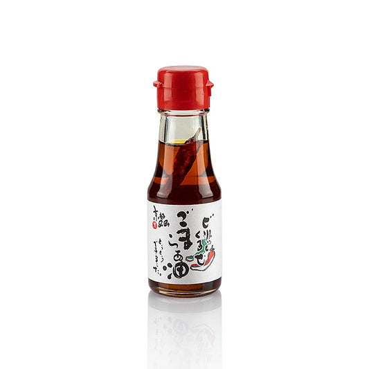 65 ml Yamada Rayu Sesamöl mit Chili, hergestellt von der Yamada Sesame Oil Manufacturing Company in Kyoto, Japan Sortenreiner Chili, Ingwer, Frühlingszwiebel, Sternanis, Zimt, Mandarinenschale und Bergpfeffer sorgen für eine unvergleichliche Aromatik mit pikant-süßlichem Abgang Perfekt zu Gyoza, Ramen, Tofu oder Maultaschen