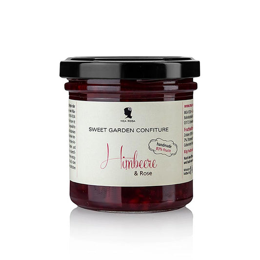 Fruchtaufstrich Himbeer & Rosen von Sweet Garden Confiture, Mea Rosa, 180 g, mit feinen Fruchtstücken