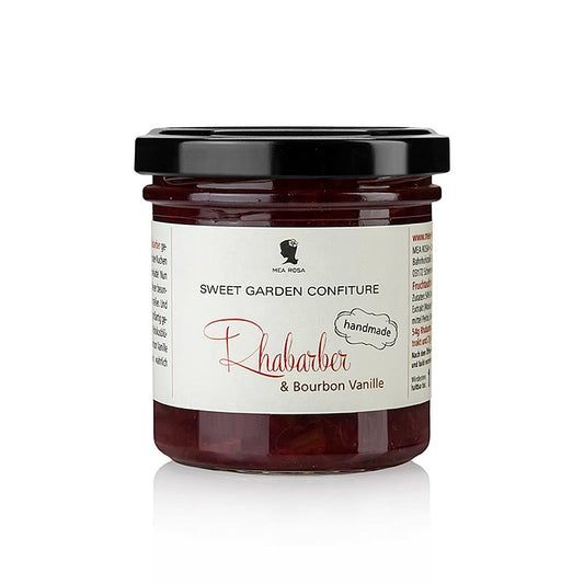 Fruchtaufstrich aus Rhabarber und Bourbon Vanille, verfeinert mit Hibiskusblüten, 180 g