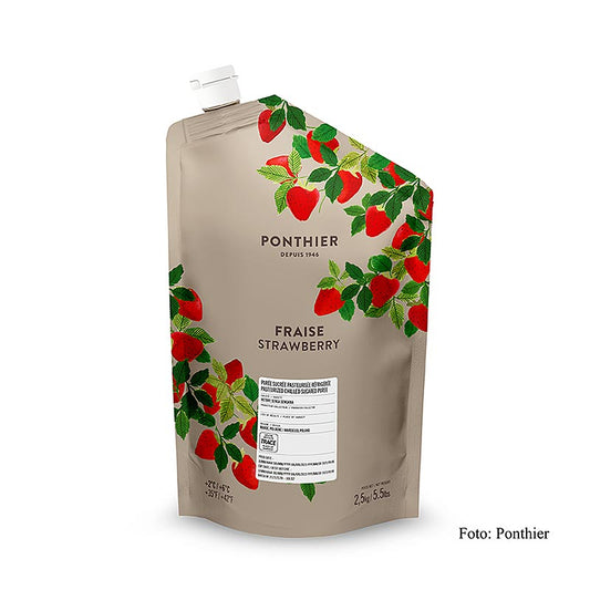 Ponthier Erdbeer Püree, mit Zucker, 2,5kg, 2,5 kg - Sonnengereifte Erdbeeren in praktischer 2,5-kg-Packung für vielseitige Verwendung in der Küche Ideal für Desserts, Kuchen, Eiscreme, Smoothies und Cocktails