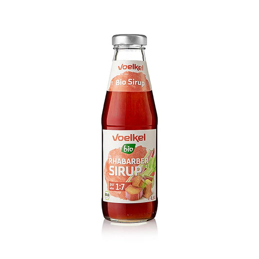 Rhabarber Sirup, Voelkel, BIO, 500 ml - Natürliche Zutaten, köstlich im Verhältnis 1:7 mit Wasser verdünnt, ideal als fruchtige Süße zu Obstsalat, Joghurt und Eis, vielseitig für Kuchen und Cocktails