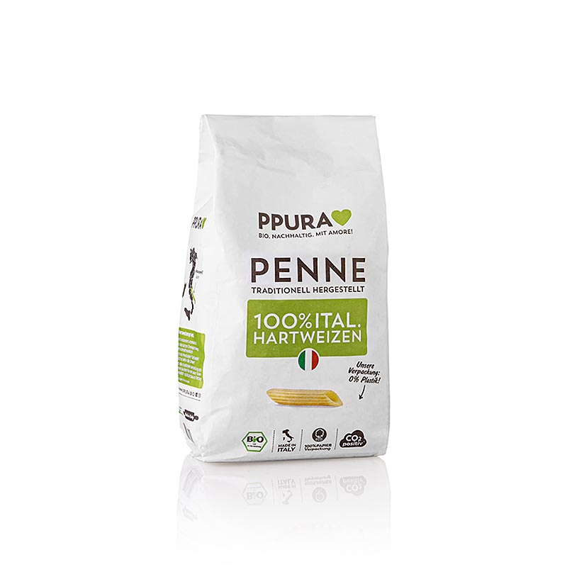 BIO-Penne-Nudeln aus italienischem Hartweizen von Ppura, 500 g-Packung, authentischer Geschmack und Textur, ideal für klassische italienische Gerichte