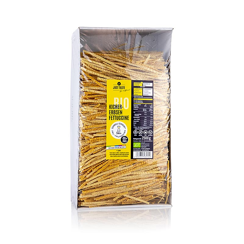 Just Taste Kichererbsen Fettuccine, glutenfrei, BIO, 2,5 kg - Vegane Nudeln mit Sojabohnenmehl, die nach dem Kochen nicht zerfallen und ein gelbliches Aussehen haben