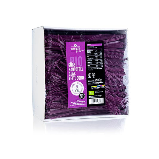 Violette BIO-glutenfreie Süßkartoffel Fettuccine, die nach dem Kochen ihre Farbe behalten Ein wahrer Blickfang mit märchenhaftem Aussehen, wie aus einer Meerjungfrauenwelt