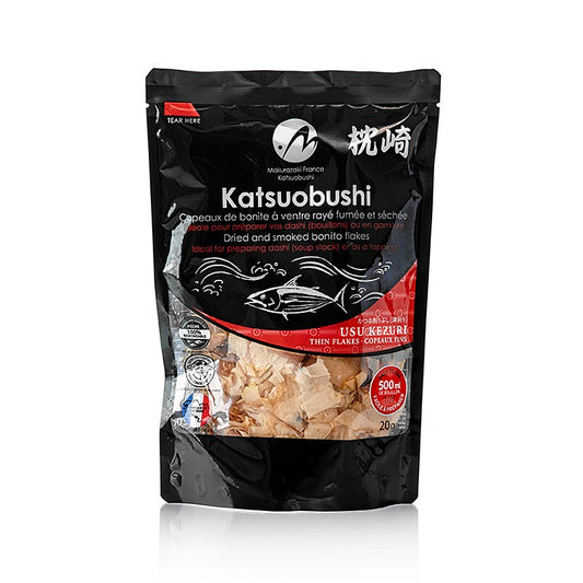Katsuobushi - Bonito Flocken, dünn, Usukezuri, 20 g: Harte, geräucherte und getrocknete Bonito-Flocken, traditionelles Würzmittel in der japanischen Küche