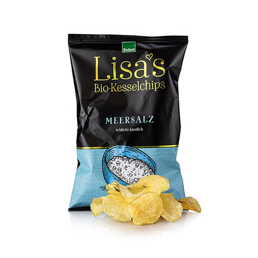 Bio Kartoffel-Chips in Kessel gebacken, mit Meersalz, hergestellt in Deutschland und von Hand aussortiert